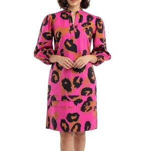 Maude Vivante Freya Dress Size S Pink Leopard Print Puff‎ Sleeve Poplin Chic